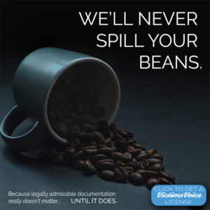 coffee cup with spilt coffee beans - click to get a VIctimsVoice license