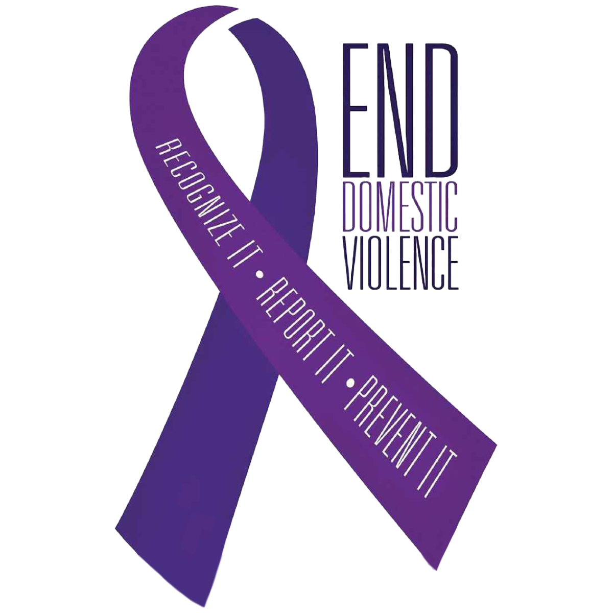 Text - End Domestic Violence with a purple ribbon to teh left
