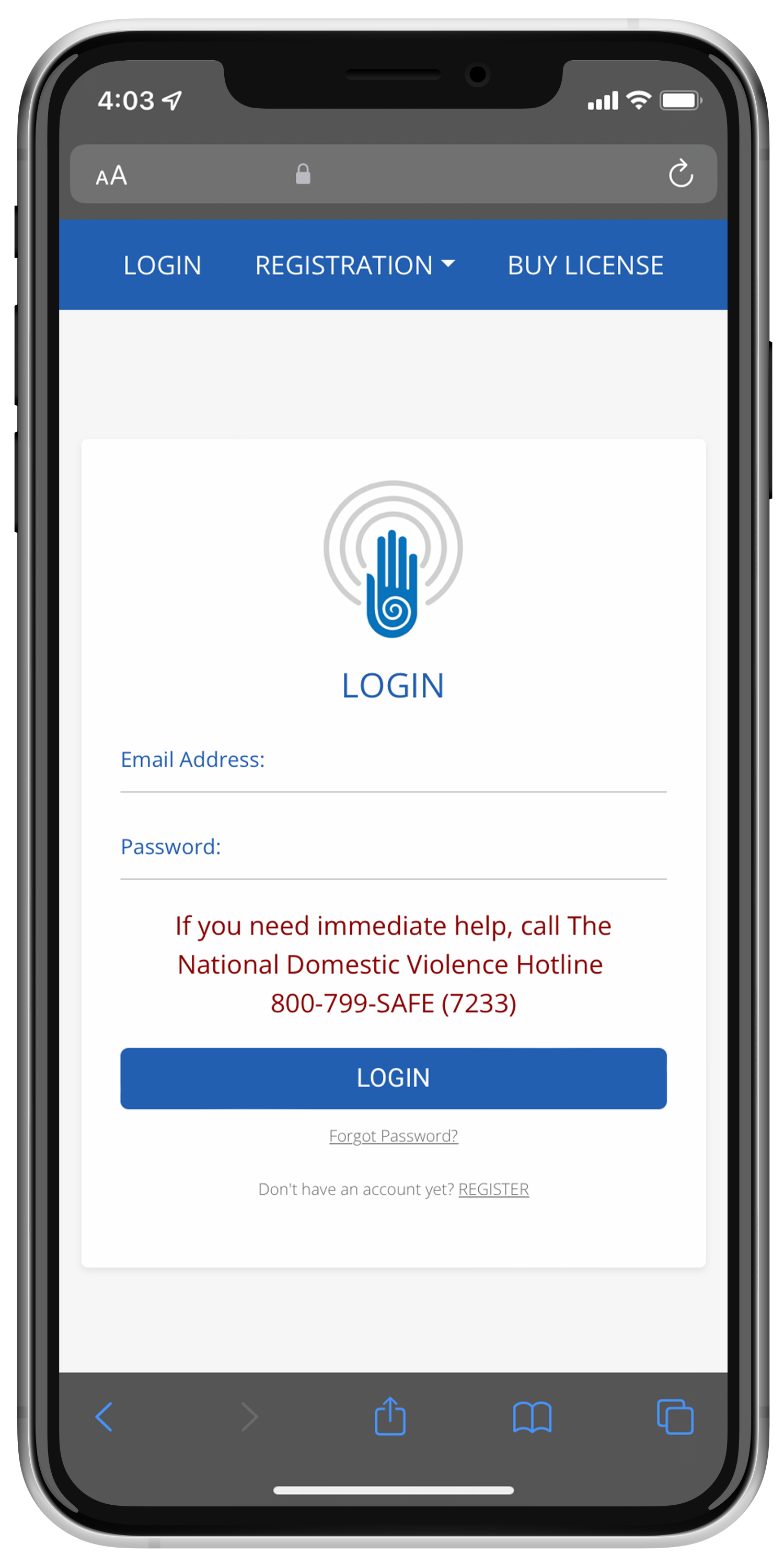 VictimsVoice app home page